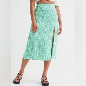 H&M Mint-Green Printed Midi Skirt with Side Slit